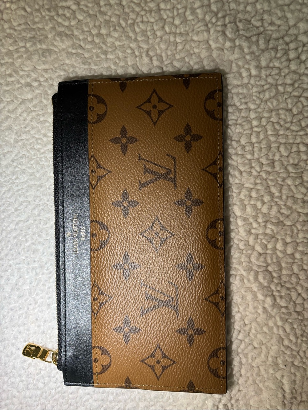 Louis Vuitton Black Leather Zip Pouch with Gold Hardware